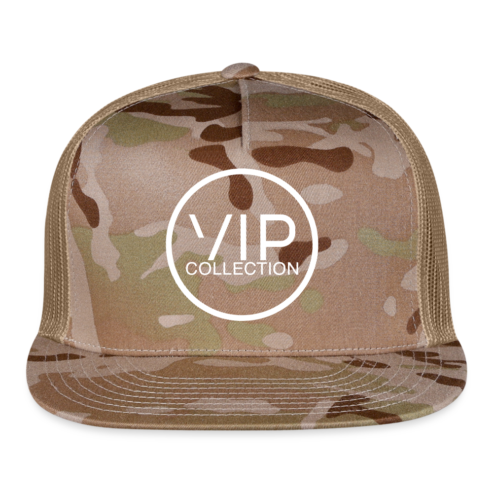 VIP White Label Flat Bill Trucker Hat - MultiCam\tan