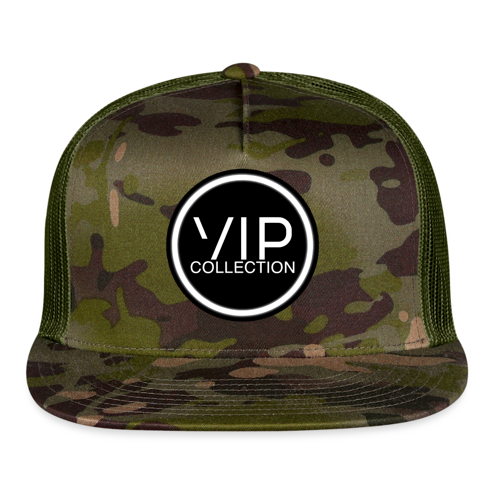 VIP Black/White Label Flatbill Trucker Hat - MultiCam\green