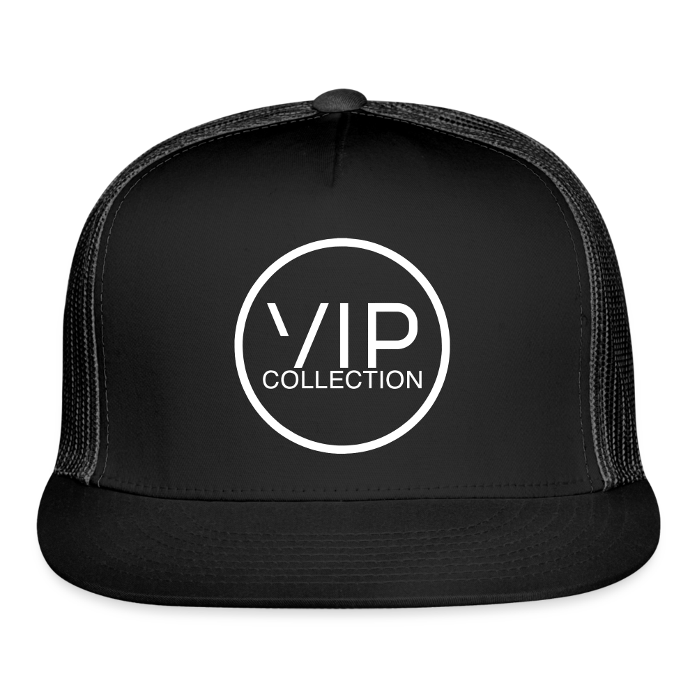 VIP White Label Flat Bill Trucker Hat - black/black