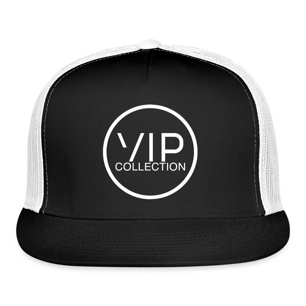 VIP White Label Flat Bill Trucker Hat - black/white