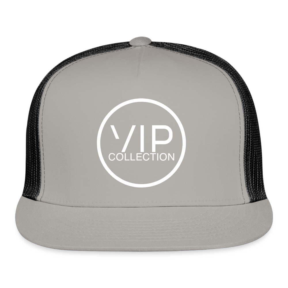 VIP White Label Flat Bill Trucker Hat - gray/black