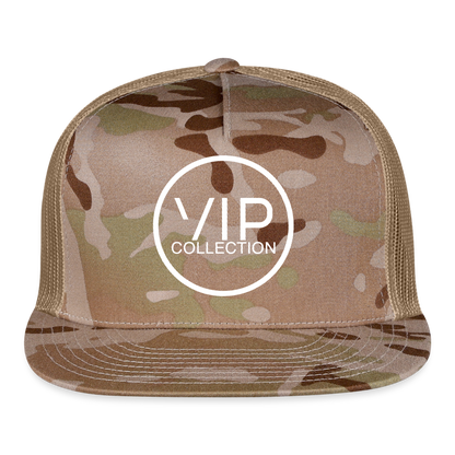VIP White Label Flat Bill Trucker Hat - MultiCam\tan