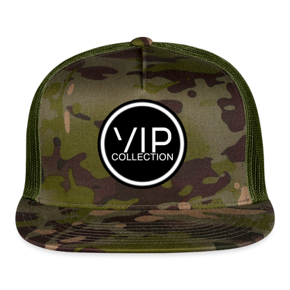 VIP Black/White Label Flatbill Trucker Hat - MultiCam\green