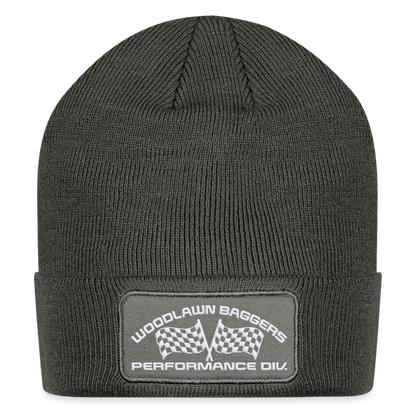 Woodlawn White Label Patch Beanie - charcoal grey
