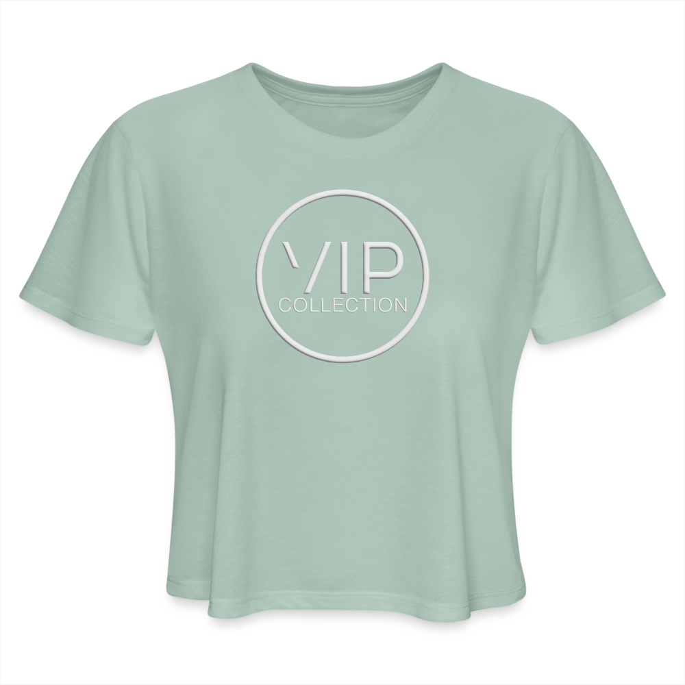 VIP Women's Cropped T-shirt (white logo) - dusty mint blue