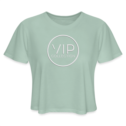 VIP Women's Cropped T-shirt (white logo) - dusty mint blue