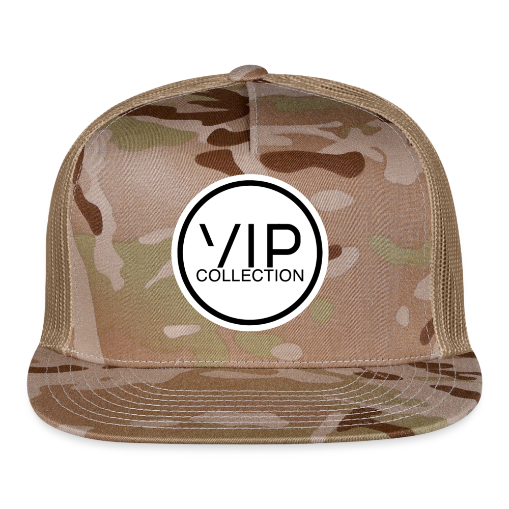 VIP White/Black Label Flatbill Trucker Hat - MultiCam\tan