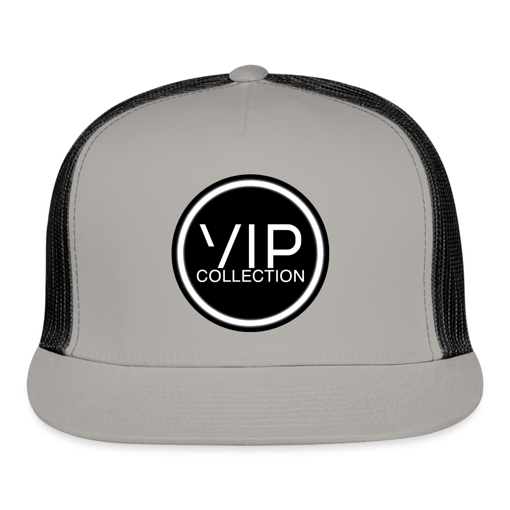 VIP Black/White Label Flatbill Trucker Hat - gray/black