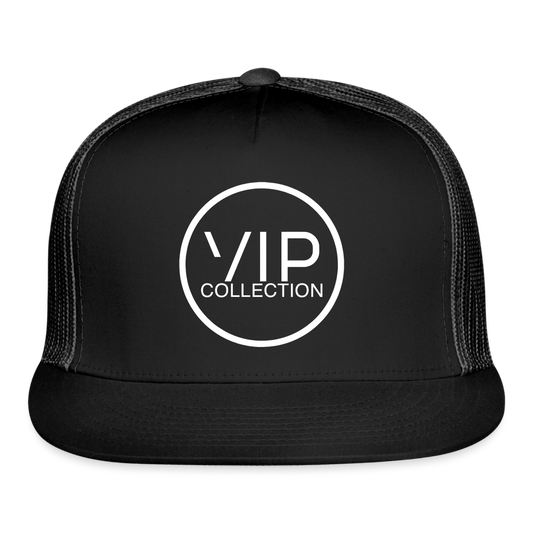 VIP White Label Flat Bill Trucker Hat - black/black