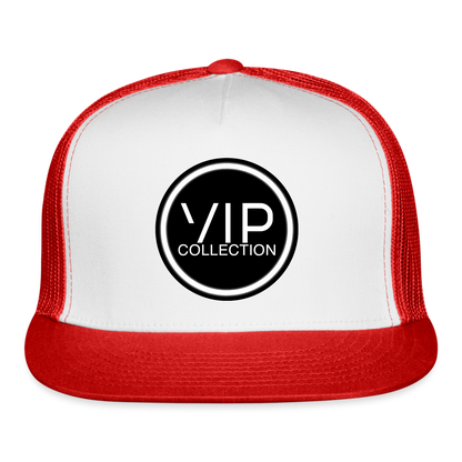 VIP Black/White Label Flatbill Trucker Hat - white/red