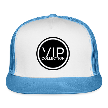 VIP Black/White Label Flatbill Trucker Hat - white/blue