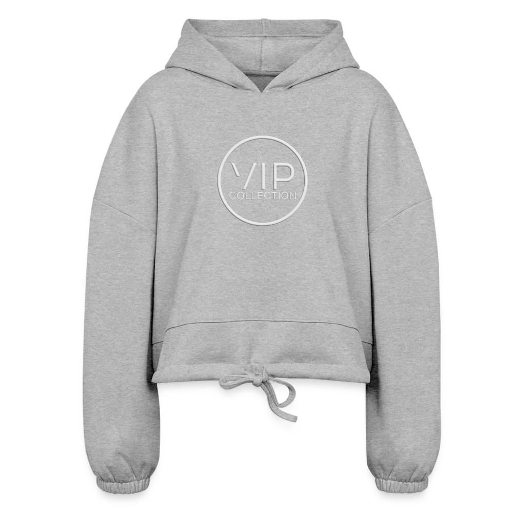 VIP Women’s Cropped Hoodie (white logo) - heather gray