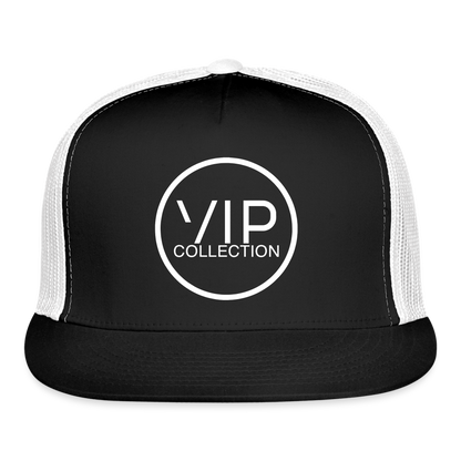 VIP White Label Flat Bill Trucker Hat - black/white