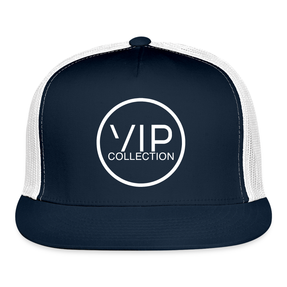 VIP White Label Flat Bill Trucker Hat - navy/white