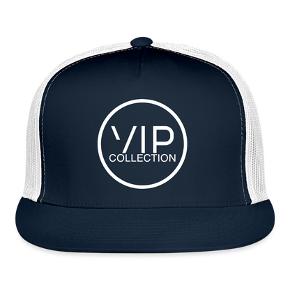 VIP White Label Flat Bill Trucker Hat - navy/white