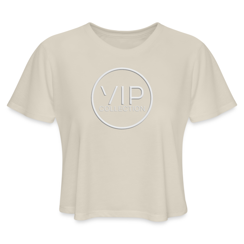 VIP Women's Cropped T-shirt (white logo) - dust