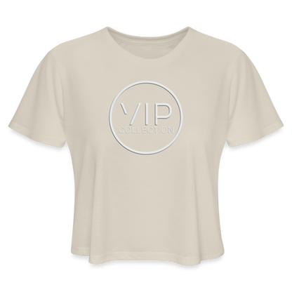 VIP Women's Cropped T-shirt (white logo) - dust