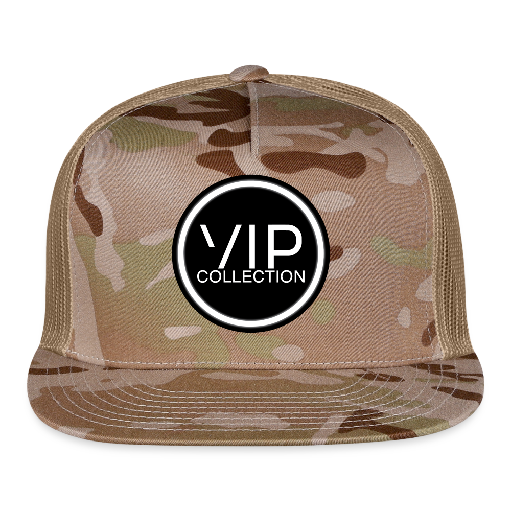 VIP Black/White Label Flatbill Trucker Hat - MultiCam\tan