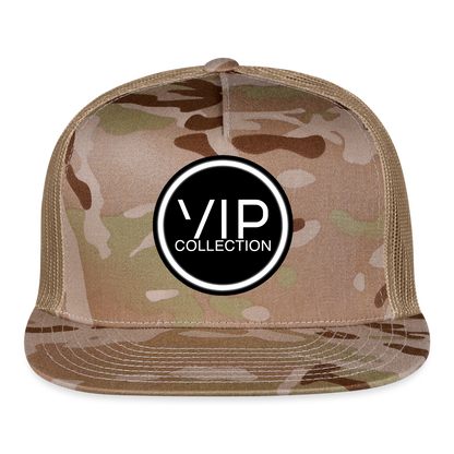VIP Black/White Label Flatbill Trucker Hat - MultiCam\tan